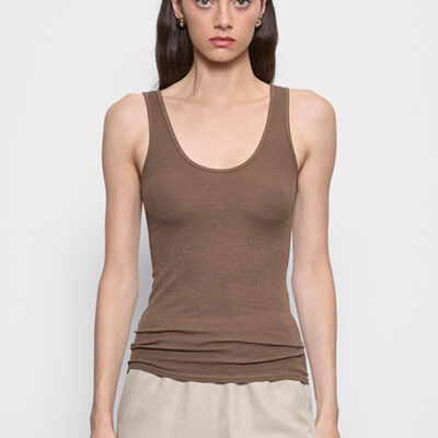 Enza Costa Silk Rib Tank | Shiitake - Image 1