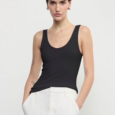 Enza Costa Silk Rib Tank | Black - Image 1