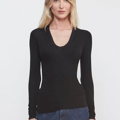 Enza Costa Silk Rib L/S U | Black - Image 1
