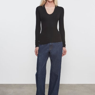 Enza Costa Silk Rib L/S U | Black - Image 2