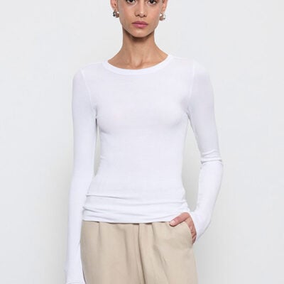 Enza Costa Silk Rib L/S Crew | White - Image 1