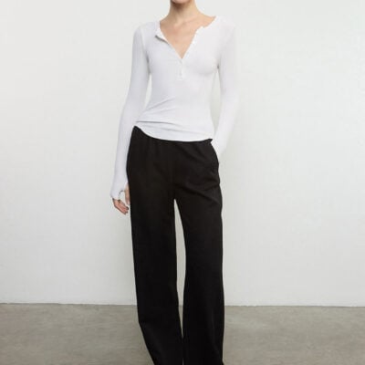 Enza Costa Silk Rib L/S Baseball Henley | Cloud - Image 2