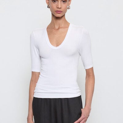 Enza Costa Silk Rib Half Sleeve U | White - Image 1
