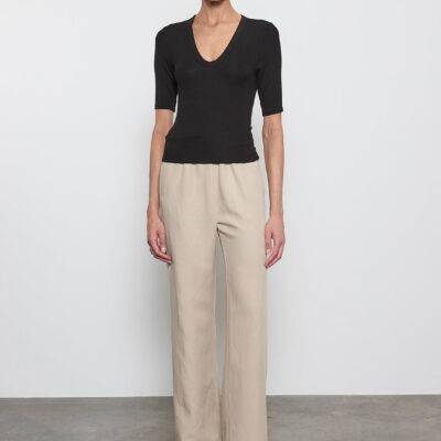 Enza Costa Silk Rib Half Sleeve U | Black - Image 2