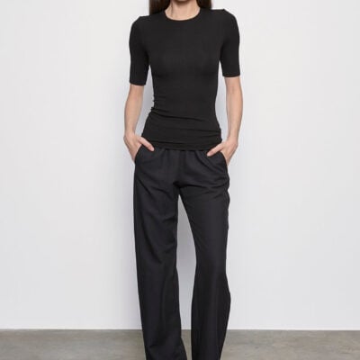 Enza Costa Silk Rib Fitted Half Sleeve Crew | Black - Image 2