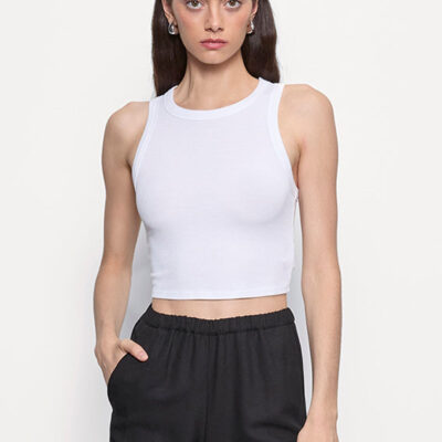 Enza Costa Silk Rib Cropped Tank | White - Image 1