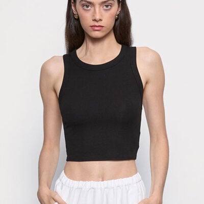 Enza Costa Silk Rib Cropped Tank | Black - Image 1