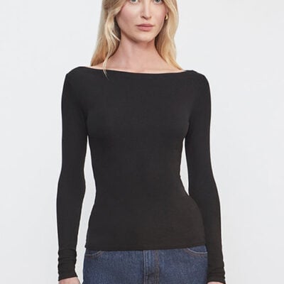 Enza Costa Silk Rib Boatneck Top | Black - Image 1