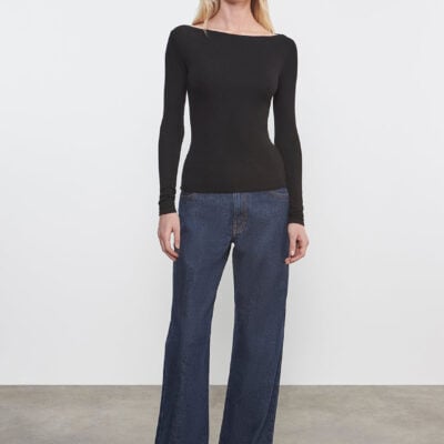 Enza Costa Silk Rib Boatneck Top | Black - Image 2