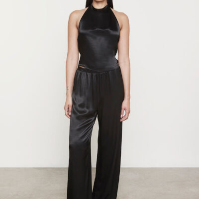 Enza Costa Satin Wide Leg Pant | Black - Image 1
