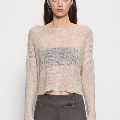 Enza Costa Linen Open Knit Bateau Sweater | Pearl Grey - Image 1