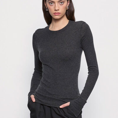 Enza Costa Cashmere Easy Cuffed Crew | Charcoal - Image 1