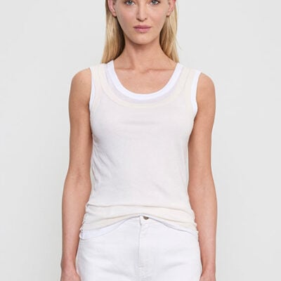 Enza Costa Tissue Jersey Layered Tank | Creme/White - Image 1