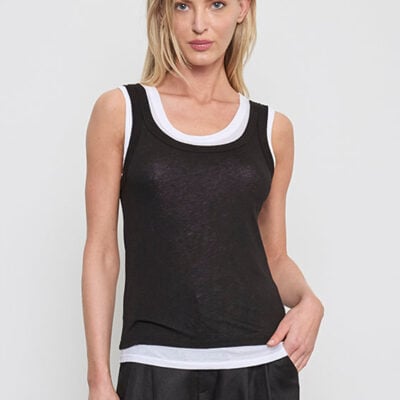 Enza Costa Tissue Jersey Layered Tank | Black/White - Image 1
