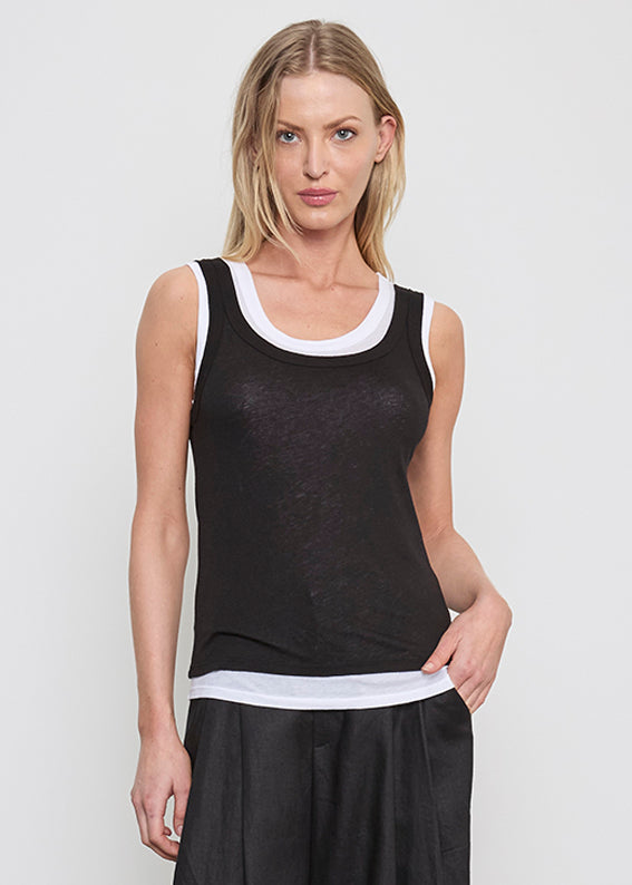 Enza Costa Tissue Jersey Layered Tank | Black/White - Image 1