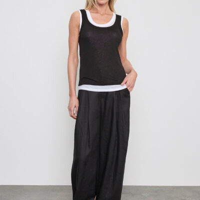 Enza Costa Tissue Jersey Layered Tank | Black/White - Image 2