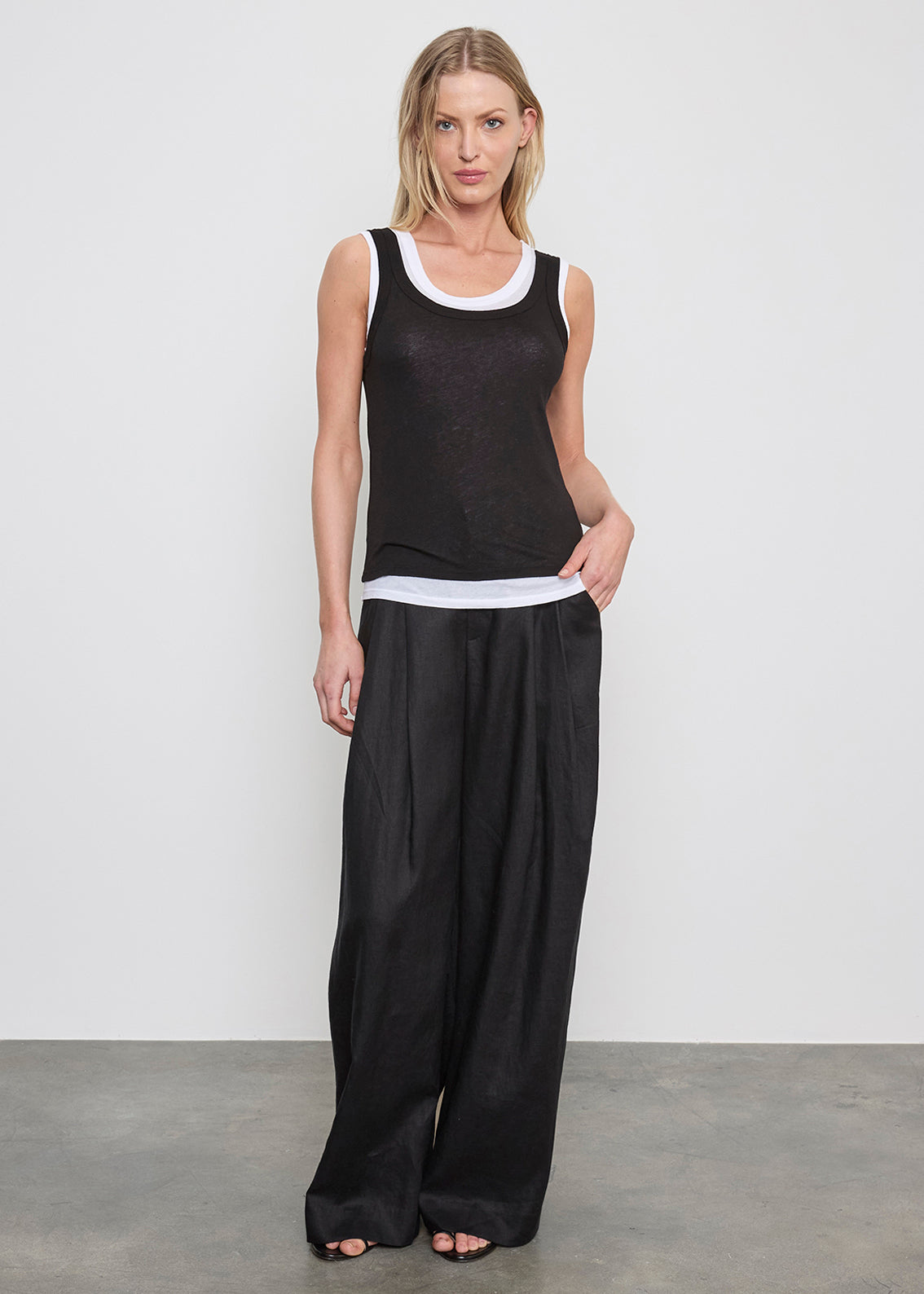 MNEZC140826074725046_2 Enza Costa Tissue Jersey Layered Tank | Black/White - Image 2