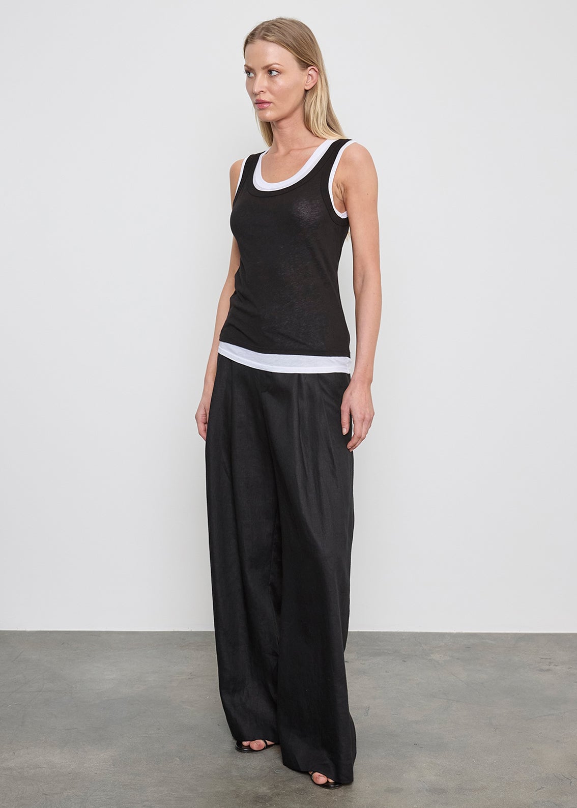 MNEZC140826074725046_3 Enza Costa Tissue Jersey Layered Tank | Black/White - Image 3