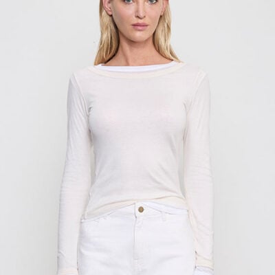 Enza Costa Tissue Jersey Layered L/S | Creme/White - Image 1