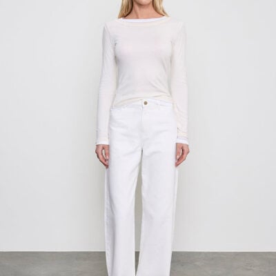 Enza Costa Tissue Jersey Layered L/S | Creme/White - Image 2