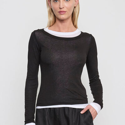 Enza Costa Tissue Jersey Layered L/S | Black/White - Image 1