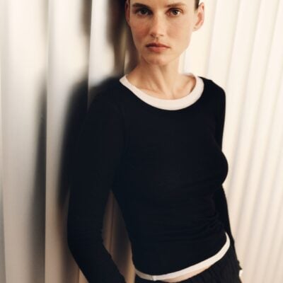 Enza Costa Tissue Jersey Layered L/S | Black/White - Image 2