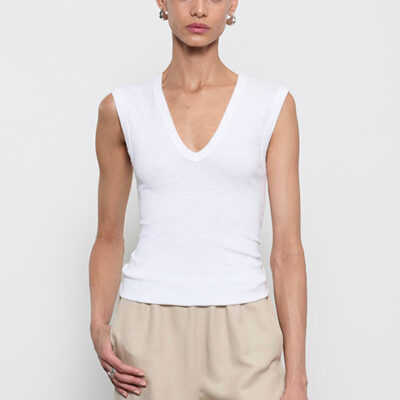 Enza Costa Textured Knit Sleeveless V | White - Image 1