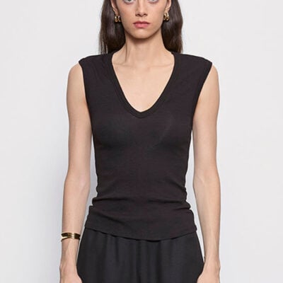 Enza Costa Textured Knit Sleeveless V | Black - Image 1
