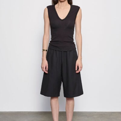 Enza Costa Textured Knit Sleeveless V | Black - Image 2