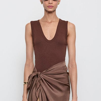 Enza Costa Textured Knit Sleeveless U | Chocolate - Image 1