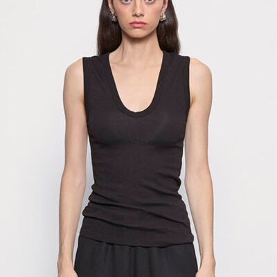 Enza Costa Textured Knit Sleeveless U | Black - Image 1