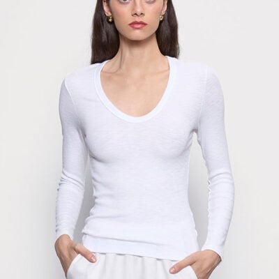 Enza Costa Textured Knit L/S U | White - Image 1