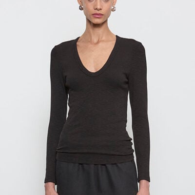 Enza Costa Textured Knit L/S U | Black - Image 1