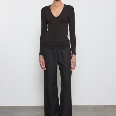 Enza Costa Textured Knit L/S U | Black - Image 2