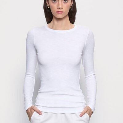 Enza Costa Textured Knit L/S Crew | White - Image 1