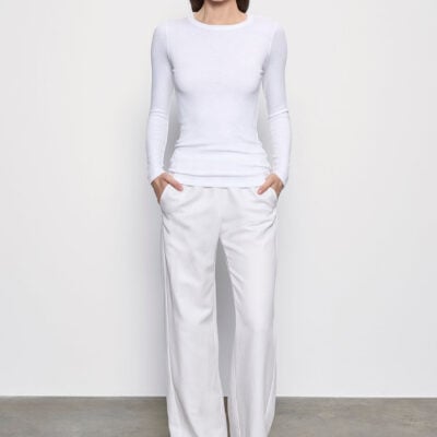 Enza Costa Textured Knit L/S Crew | White - Image 2