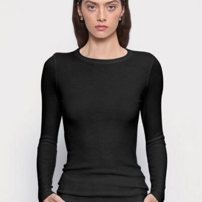 Enza Costa Textured Knit L/S Crew | Black - Image 1