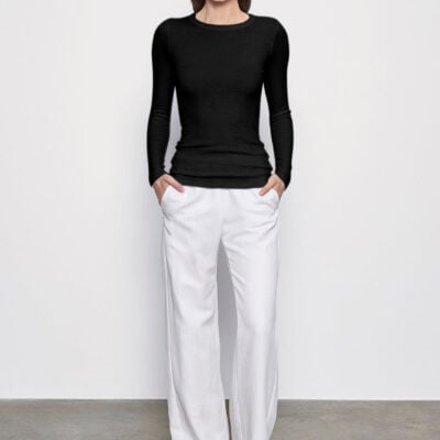 Enza Costa Textured Knit L/S Crew | Black - Image 2