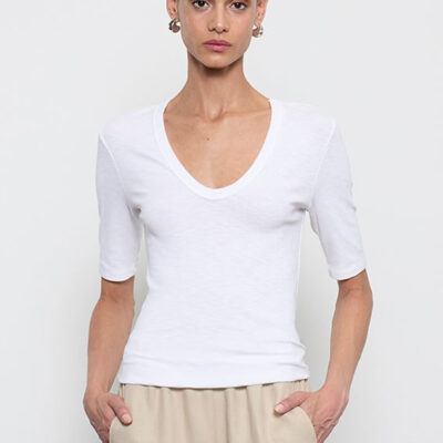 Enza Costa Textured Knit Half Sleeve U | White - Image 1