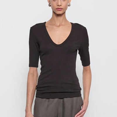 Enza Costa Textured Knit Half Sleeve U | Black - Image 1
