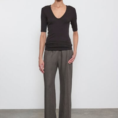 Enza Costa Textured Knit Half Sleeve U | Black - Image 2