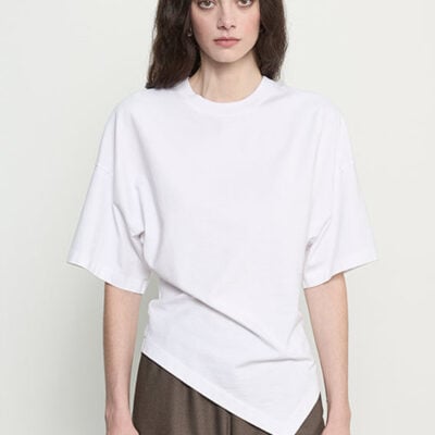Enza Costa Supima Structured Jersey Asymm Tee | White - Image 1