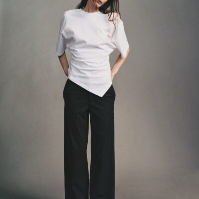 Enza Costa Supima Structured Jersey Asymm Tee | White - Image 2