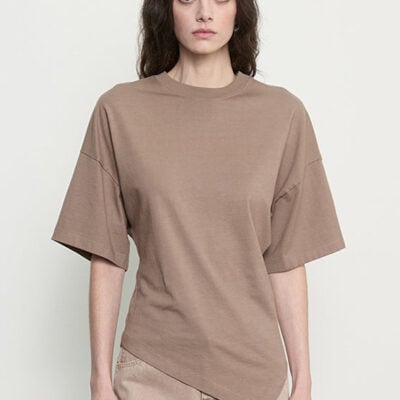 Enza Costa Supima Structured Jersey Asymm Tee | Walnut - Image 1