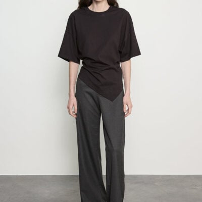 Enza Costa Supima Structured Jersey Asymm Tee | Black - Image 2