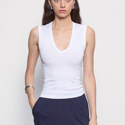 Enza Costa Supima Cotton Sleeveless V | White - Image 1