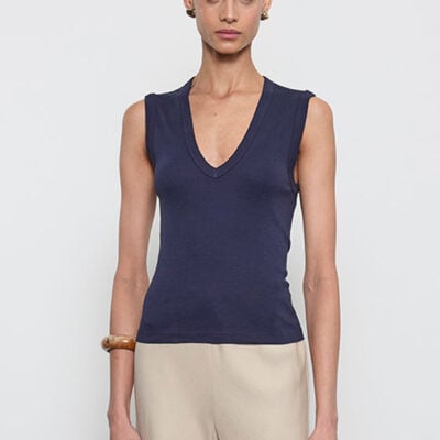 Enza Costa Supima Cotton Sleeveless V | Dark Navy - Image 1