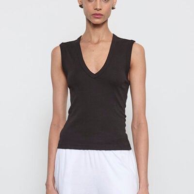 Enza Costa Supima Cotton Sleeveless V | Black - Image 1