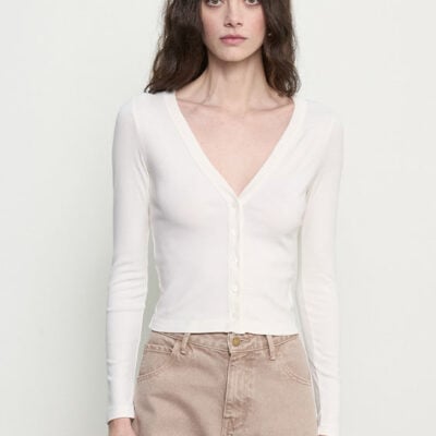 Enza Costa Supima Cotton New Classic V-neck Cardigan | Cloud - Image 1