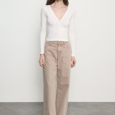 Enza Costa Supima Cotton New Classic V-neck Cardigan | Cloud - Image 2